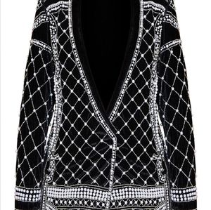 Black Velvet Embellished Beaded Oversized Blazer